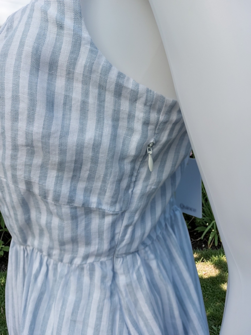 Quince 100% European Linen Fit & Flare Midi Dress Sky Blue Mariner Stripe S NWT - Picture 8 of 16